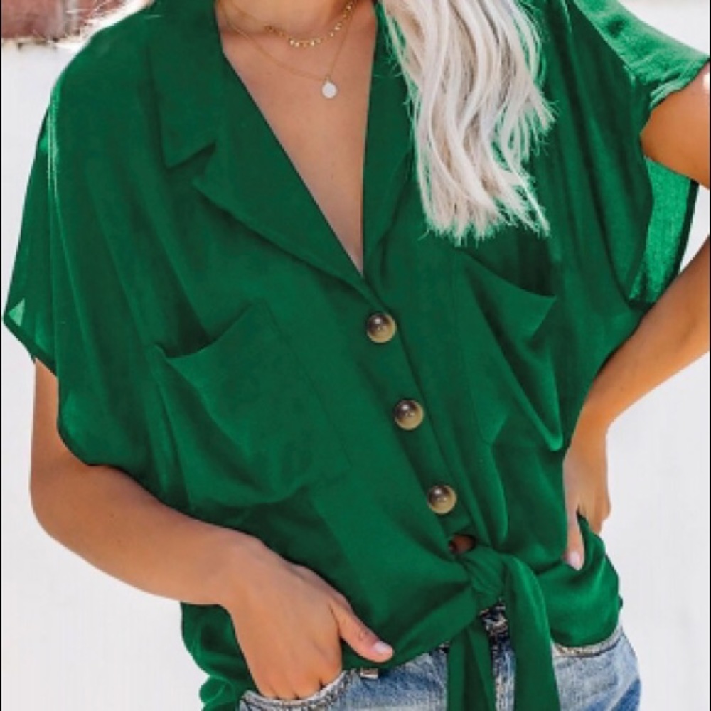 Bright Green Tie-front Top